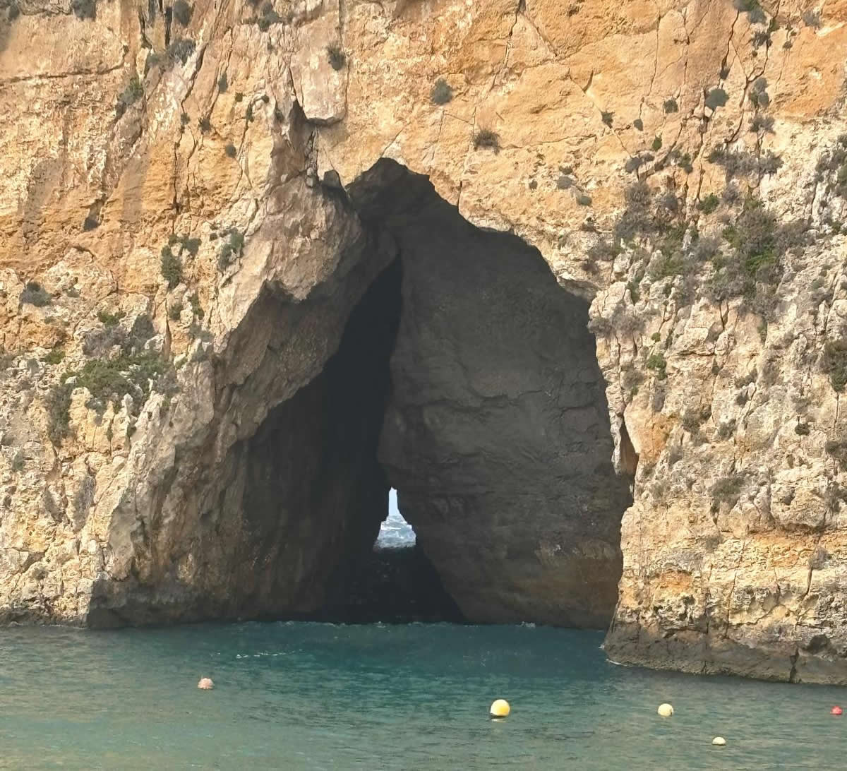 Inland Sea Tunnel at Dwejra, Gozo, viewed from the sheltered Inland Sea